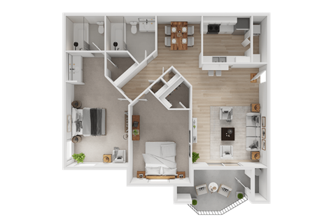 Floor plan for 2 beds, 2 baths, 1121 sqft